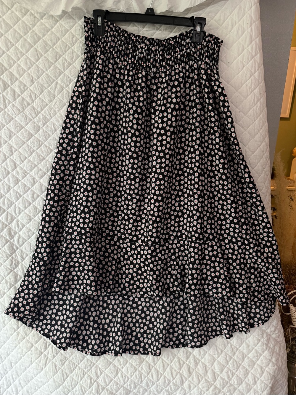 Black Floral high lowMidi Skirt with red & white flowers - Women's size large